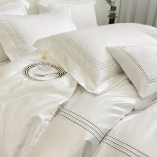 4Pcs Luxury Soft 1000TC Egyptian Cotton Grey Hotel Duvet Cover Stripe Embroidery Comforter cover set 1Bed Sheet 2 Pillowcases