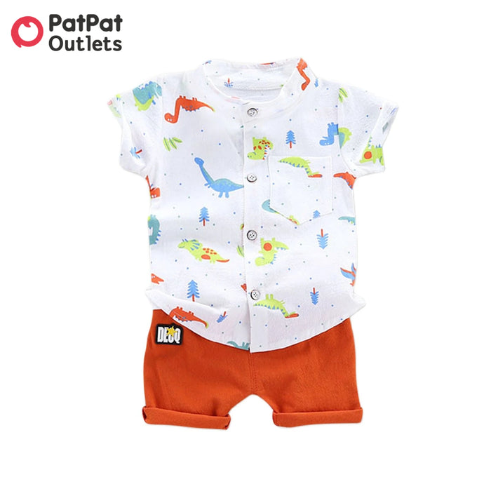 PatPat Newborn Boy 100% Cotton 2pcs Dinosaur Print Short-sleeve Baby Set New Born Lovely Summer Clothing Wholesale Kids Wear