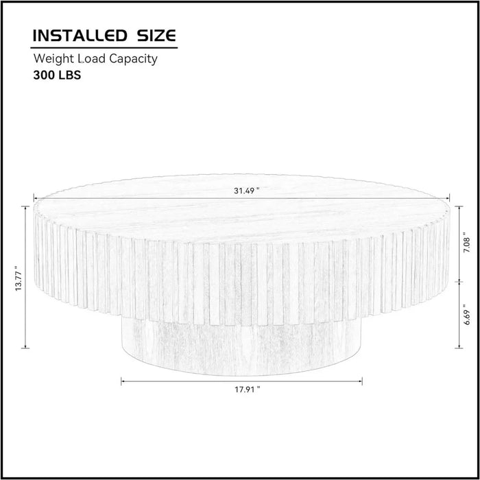 Round Coffee Table, Wood End Tables for Living Room, Modern Circle Fluted Drum Side Tables, Easy Assembly, Coffee Table