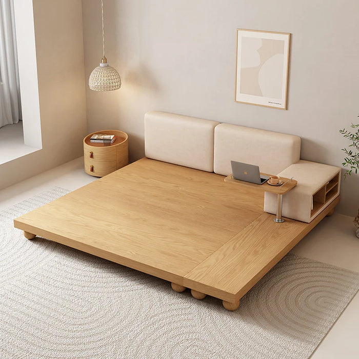 Nordic tatami bed, Japanese cream style, multifunctional solid wood foot double bed, 1 .8m marriage bed