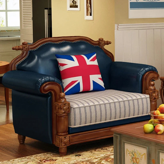 American vintage solid wood sofa, Mediterranean homestay style corner L-shaped fabric high-end villa sofa