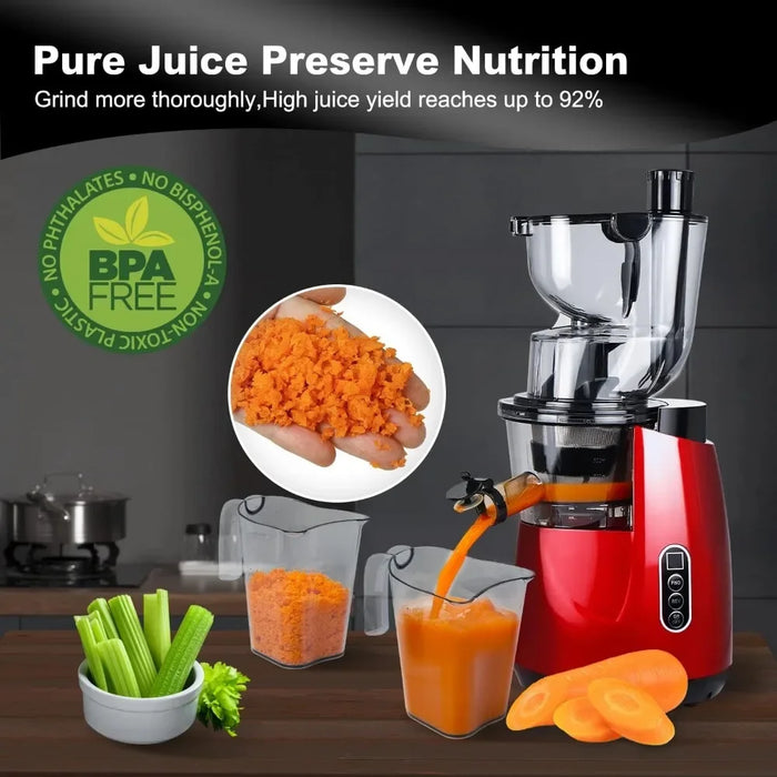 Slow Juicer Cold Press with 3.2" Wide Feed Chute, 200W Slow Masticating Juicer Machine for Vegetable and Fruit
