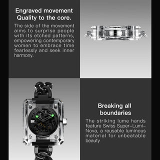CIGA Design Transparent Automatic Skeleton Watch for Women Luxury R Series K9 Crystal Love Exquisite Wrist Timepiece 3 Straps