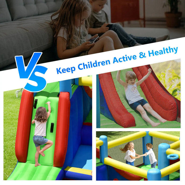 Costway Inflatable Bounce House 8-in-1 Kids Inflatable Bouncer W/ Slide (Without Blower)