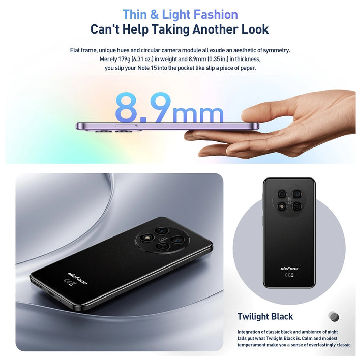 Ulefone Note 15 Smartphone Android 12 GO Phone 6.22" IPS Screen MT6580 Quad Core 2GB+32GB Face ID Unlocked Cellphones 3G Celular