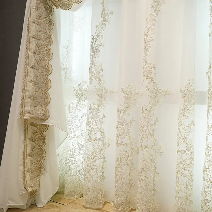 European Curtains for Living Dining Room Bedroom Custom Luxury Side Lace Embroidered Tulle White Wedding Yarn Villa Window Decor