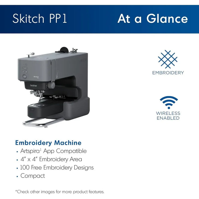 Skitch Single-Needle Embroidery Machine, Powered by Artspira, 4” x 4” Embroidery Area, Bluetooth Connected