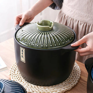 Ceramic Casserole Japanese Round Green Blue 2.5-6L Multiple Size Cooking Pot Cookware Household Kitchen Supplies Saucepan