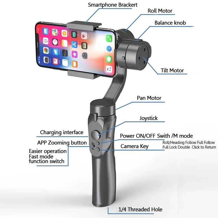 F6 3 Axis Gimbal Handheld Stabilizer Action Camera Holder Anti Shake Video Record Smartphone Gimbal Stabilizer For Phone