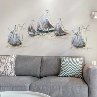 Mediterranean Style Sailing Boat Wall Decoration Children's Room Layout Living Room Sofa Background Wall Iron Art Wall Decor NEW