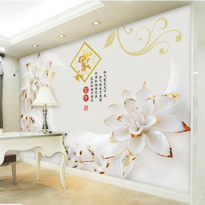 Custom wallpaper fashion 3d photo murals circle luxury gold white flower ball jewelry living room bedroom background wall mural