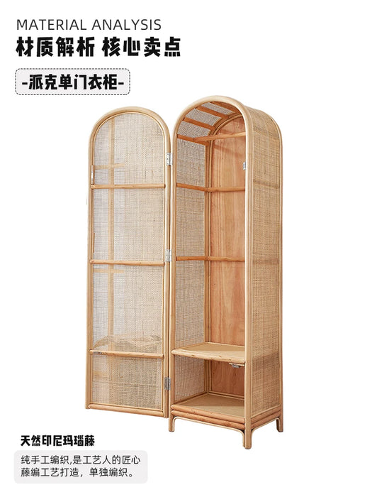 Rattan Wardrobe Small Homestay Bedroom Storage Cabinet Modern Simple Single Door Combination Wardrobe