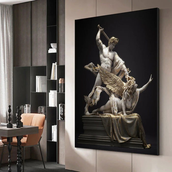 Greek Perseus and Medusa Sculpture Canvas Painting Wall Art Mythology God Statue Poster Prints Picture Living Room Home Decor