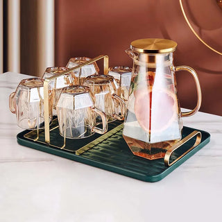 Household High Grade Diamond Glass Tea Cup Water Kettle 9pcs Glass Cup Set With Luxury Clear Coffee Teapot Tea Mugs With Tray