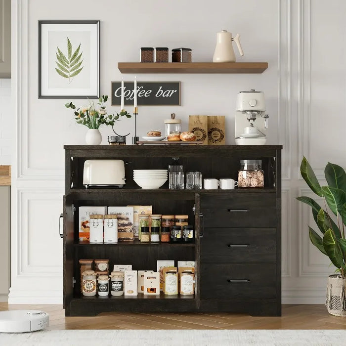 Modern Farmhouse Sideboard Buffet Cabinet, Kitchen Buffet Storage Cabinet with Drawers and Shelves, Wood Coffee Bar Cabinet