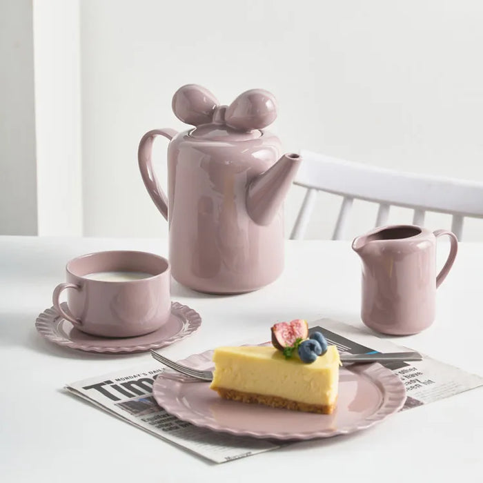 New Design Cute Bowknot Porcelain Tea Cup Set With Teapot Ceramic Tea Pot And Cup Sets