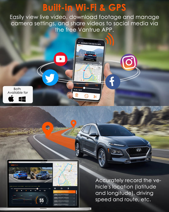 Vantrue E2 Car DVR 2.5K Front and Rear Dash cam for Car with 5G WiFi GPS Voice Control Black Box 1944P  Car Recorders