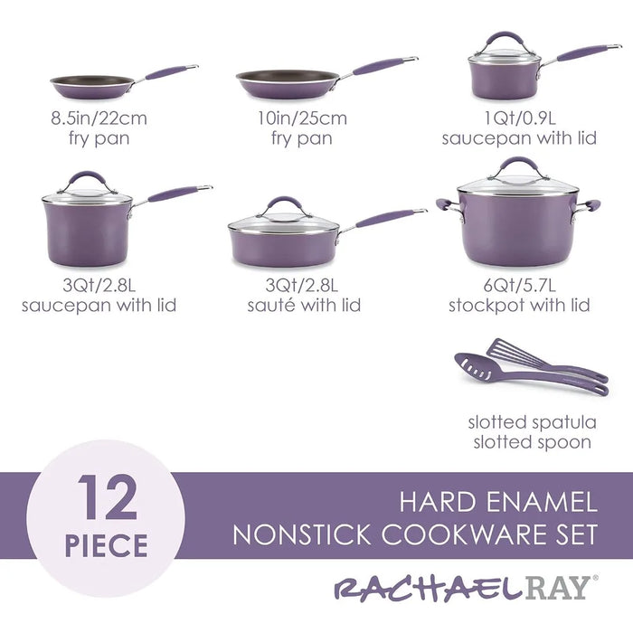 Nonstick Cookware Pots and Pans Set, 12 Piece, oven safe and easy cleanup, Purple, Suitable for gift giving, free shipping