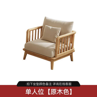 Nordic solid wood fabric sofa, living room, three-person combination, Japanese simple beige cream style furniture, quiet wind