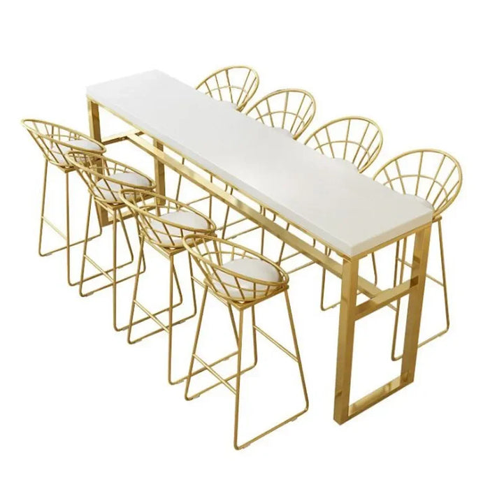 Modern Solid Wood High Top Bar Tables and Chairs,Home Long Wrought Iron Golden High Bar Table and Chair Set