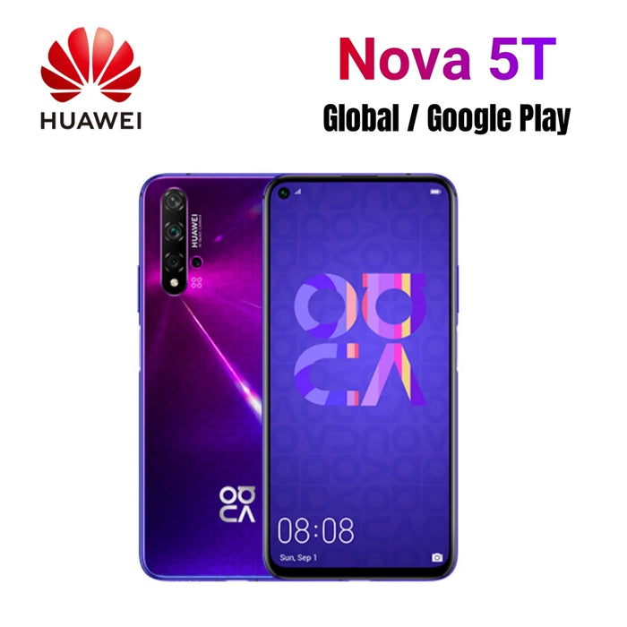 Global HUAWEI-Nova 5T,Smartphone Android,Google Play Store,6.26 inch,128GB/256GB ROM,Mobile phone,48MP,4G Network,Cellphones