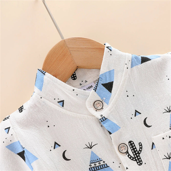 PatPat 2pcs Toddler Baby Boy Clothes 1-6 Years Old Casual Pyramid Cactus Print Shirt and Summer Shorts Set