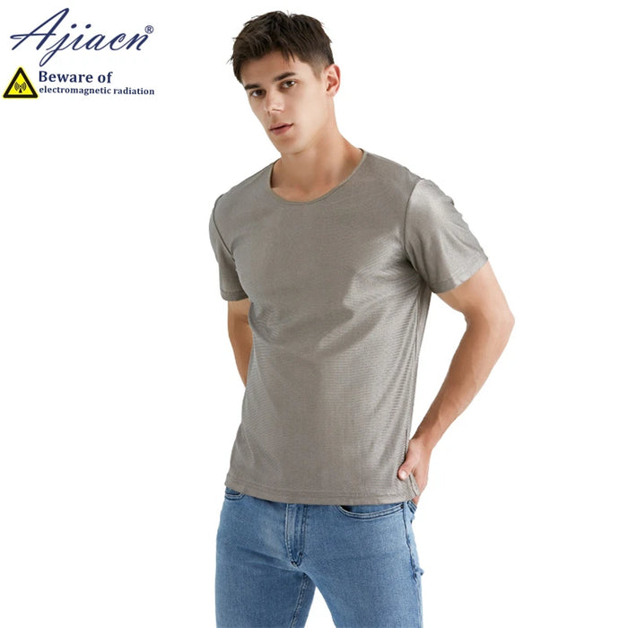 Genuine anti-radiation 100% silver fiber knitted fabric men's T-shirt computer room Electromagnetic radiation shielding T-shirt