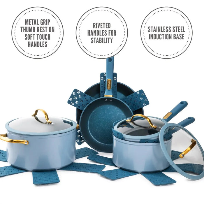 Nonstick 12-Piece Granite Cookware Set Non-stick Cookware for Kitchen Battery Pots and Pans Blue Free Shipping Cooking Pots Sets