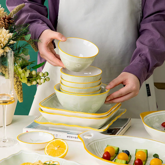 Modern Tulip Bowl and Plate Household Ceramic Combination Set Tableware Underglaze Colored Kitchen Dinnerware Sets Plates Dinner