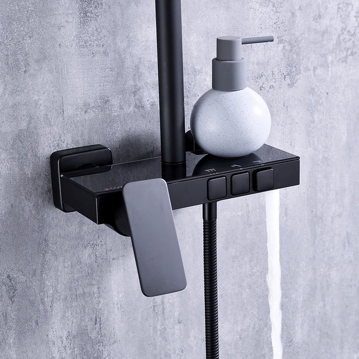 High Quality Bathroom Black Wall Mounted Mixer Square Shower Head 3 Ways Complete Rainfall System Shower Set