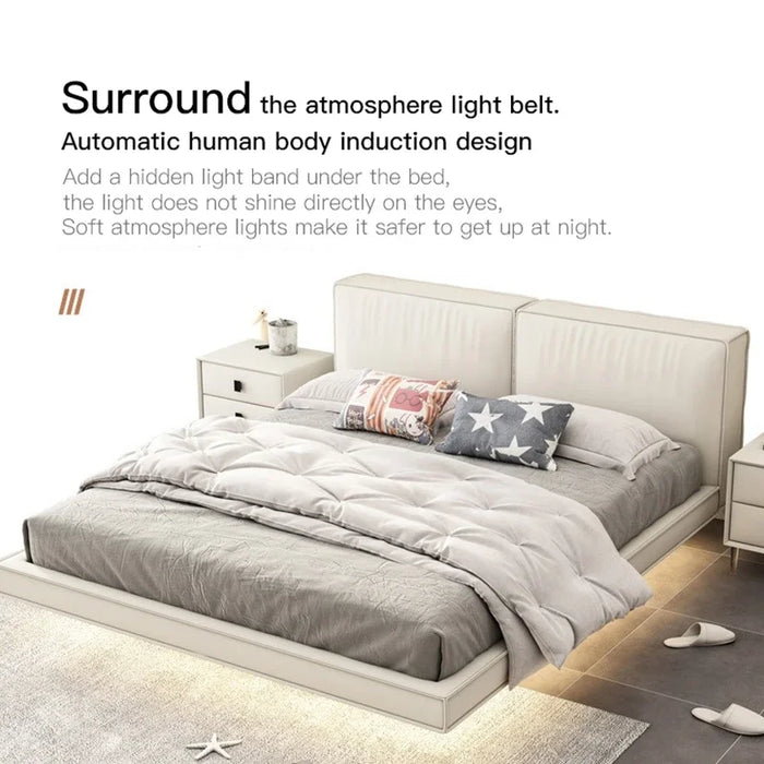 Suspended bed leather bed light luxury modern minimalist simple home furniture double bed frame small apartment