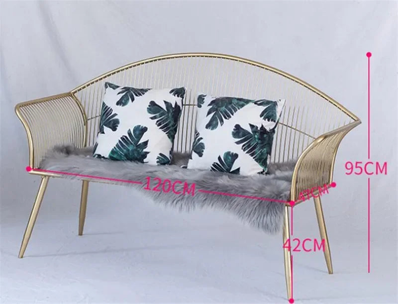 Factory Direct Sales Hot Selling Modern Minimalist Tea Shop Double Sofa,Wrought Iron Hollow Backrest Coffee Shop Sofa