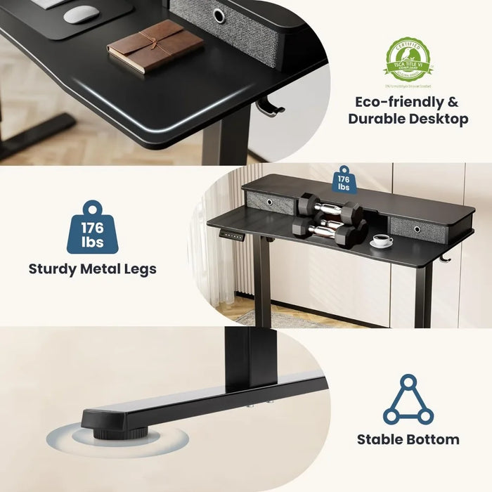 Electric Standing Desk Adjustable Height, 55 x 24 inch Sit to Stand up Desk with Double Drawers, Ergonomic Home Office Computer