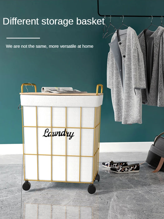 Simple household clothing toys storage basket bathroom iron with lid dirty clothes bucket iron spray paint cotton fabric laundry