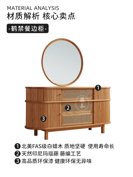 Japanese-Style Solid Wood Rattan Makeup Table Dresser