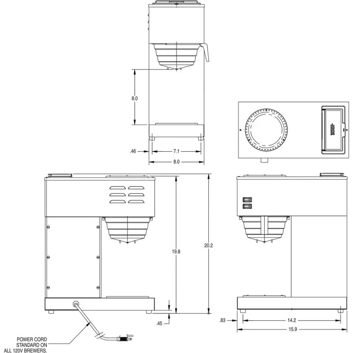 BUNN - 33200.0002 VPR-2EP 12-Cup Pourover Commercial Coffee Brewer Plus 2 Easy Pour Commercial Decanters