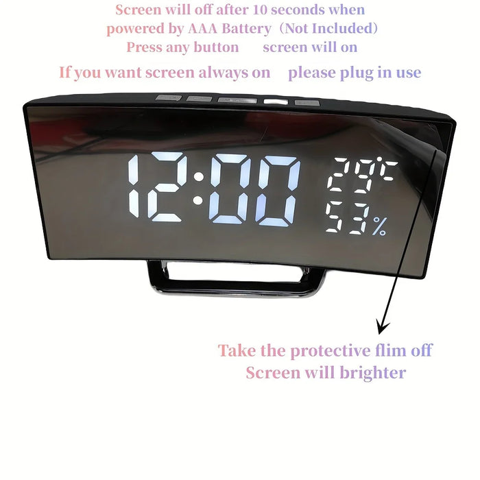 Mirror Digital Alarm Clock Temperature Date 2 Levels of Brightness Adjustment Snooze Table Clock 12/24H Night Mode LED Clock