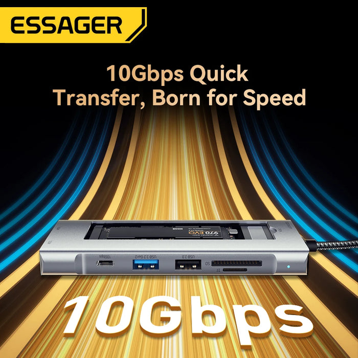 Essager 8 in 1 USB Hub With Disk Storage Function Type c to SATA SSD HDD Enclosure Laptop Dock Station For Macbook Pro Air M1 M2