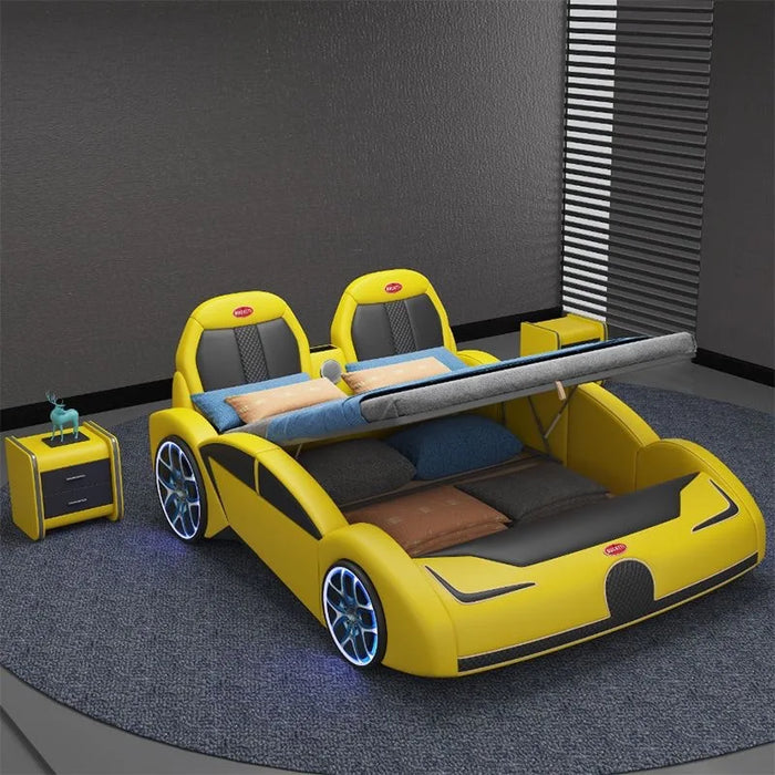 The product can be customizedChildren's bed, single person boy with guardrail, solid wood 1.2 storage, sports car, multi-func