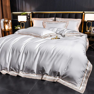High-end Embroidery Bedding Set Luxury White Egyptian Cotton Soft Duvet Cover Bed Sheet Pillowcases Solid Color Mattress Cover