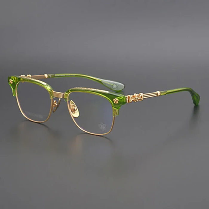 FEROCE 2023 High-End Handmade Carved Eyewear pure titanium medium gold glasses luxury Italian acetate half frame myopia glasses