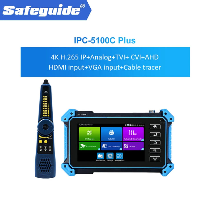 CCTV Tester IPC-5100C Plus Full 8MP IP CVI TVI AHD Analog 5 IN 1 VGA & 4K HD input IP Camera Tester Cable tracer POE