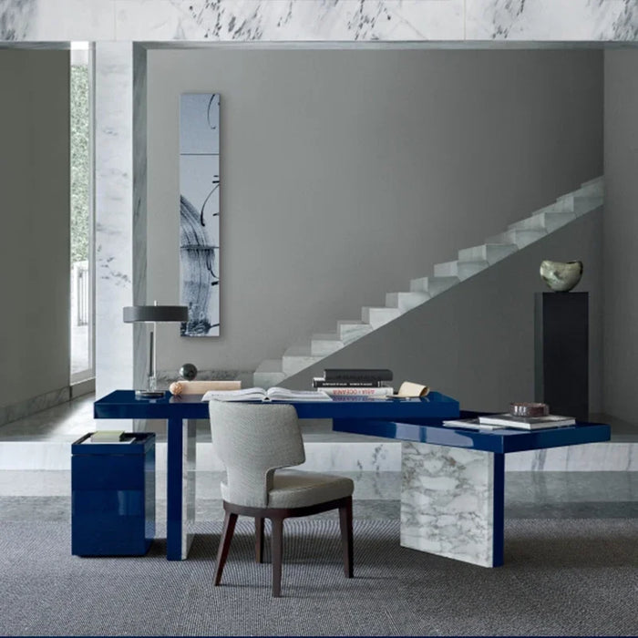 Italian minimalist high-end desk desk natural marble blue paint designer furniture