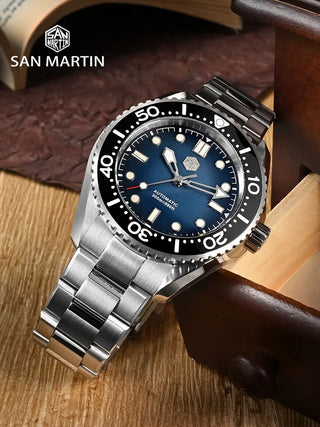 San Martin New Updated Men Diving Watch Helium Device NH35 Automatic Mechanical Luxury Vintage Gradient Dial Waterproof 300m