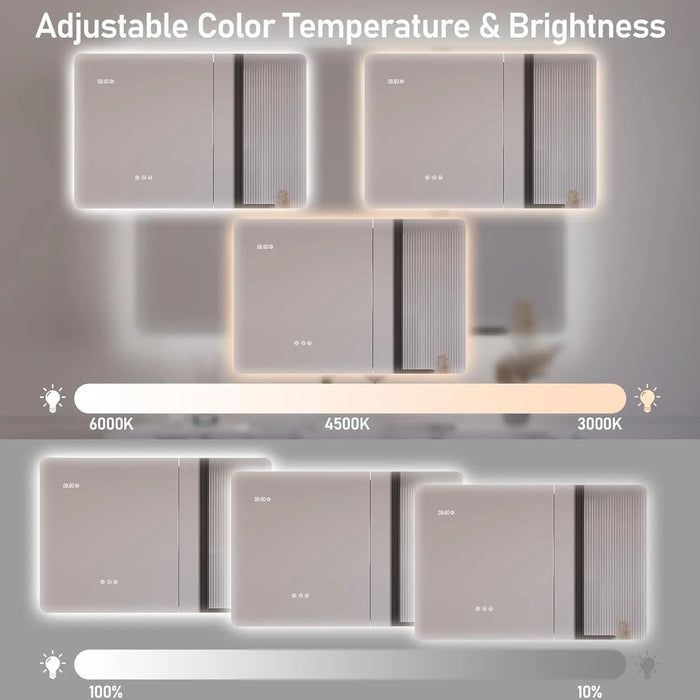 MIRPLUS 36 X 24 inch Bathroom Medicine Cabinet with LED Backlit Mirror, 3 Color Lights & Brightness Adjustment Anti-Fog