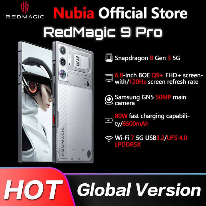 RedMagic 9 Pro Global Version 5G Phone 6.8" Q9+ Full Flat FHD+ Gaming Phone Snapdragon 8 Gen 3 6500mAh 80W Charge 50MP NFC