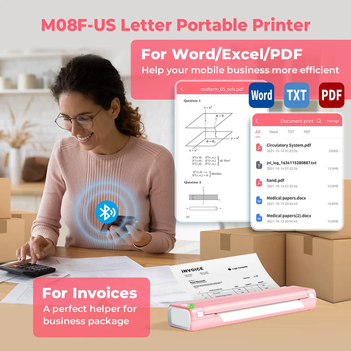 Portable Printers Wireless for Travel - Bluetooth Thermal Mobile Printer Portable - M08F Portable Wireless Printer