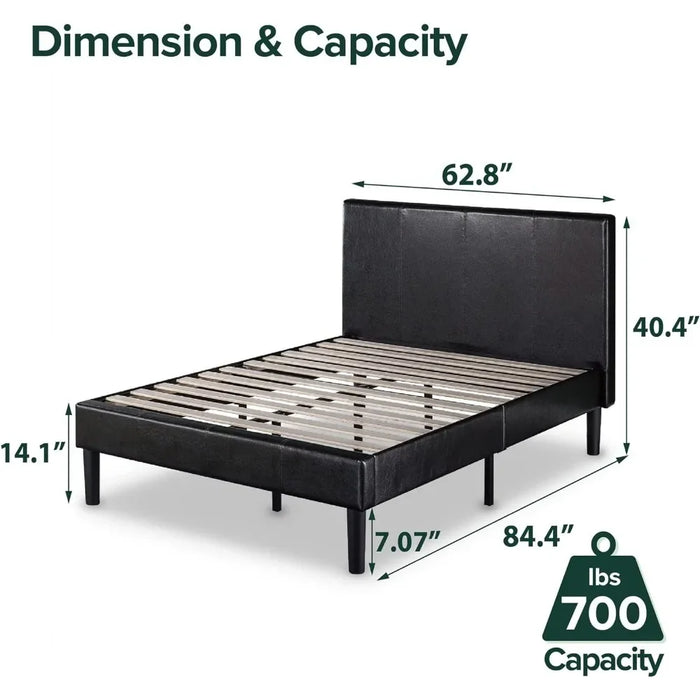 Bed Frame, Supported By Wooden Slats, No Springs Required, Easy To Assemble, Faux Leather Upholstered Bed Frame