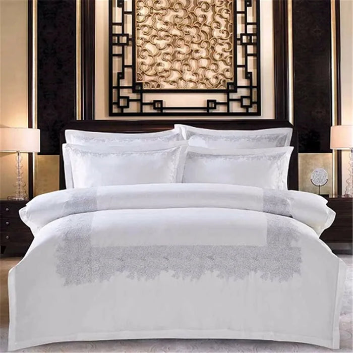 Chic Embroidered Duvet Cover Set 4/6Pcs White Hotel Bedding Set King Queen Size Luxury Soft Bedding Bed Sheet Pillow shams