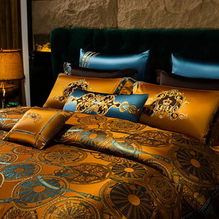 Chic Golden Luxury 4/6/11Pcs Bedding set Decorator Quality Jacquard Duvet Cover King/California King(94"x104")Bedspread Sheet